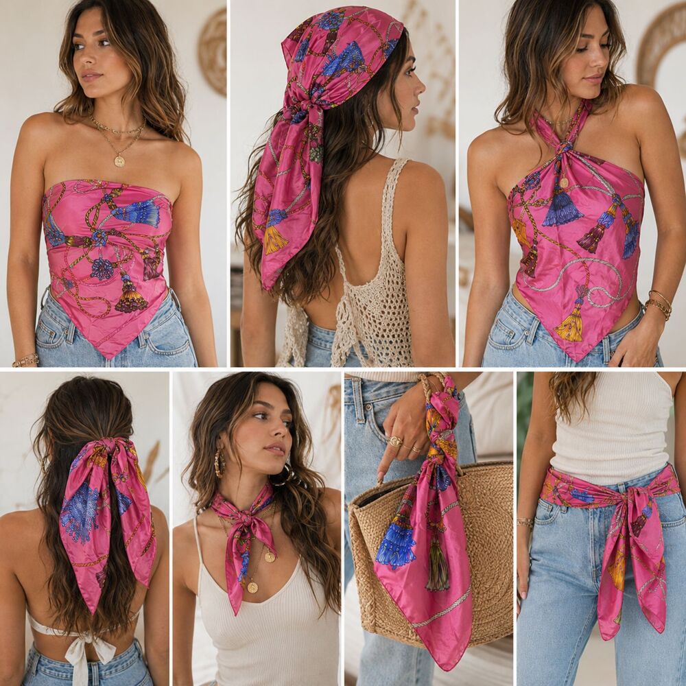 Y2K Tassel Festival Pink Feminine Scarf Hair Accessory